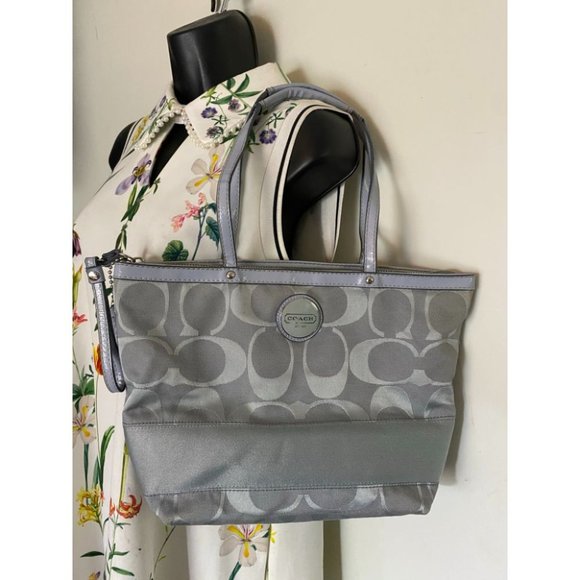 Coach Gray Jacquard Fabric Long Strap Tote Bag - Picture 9 of 13